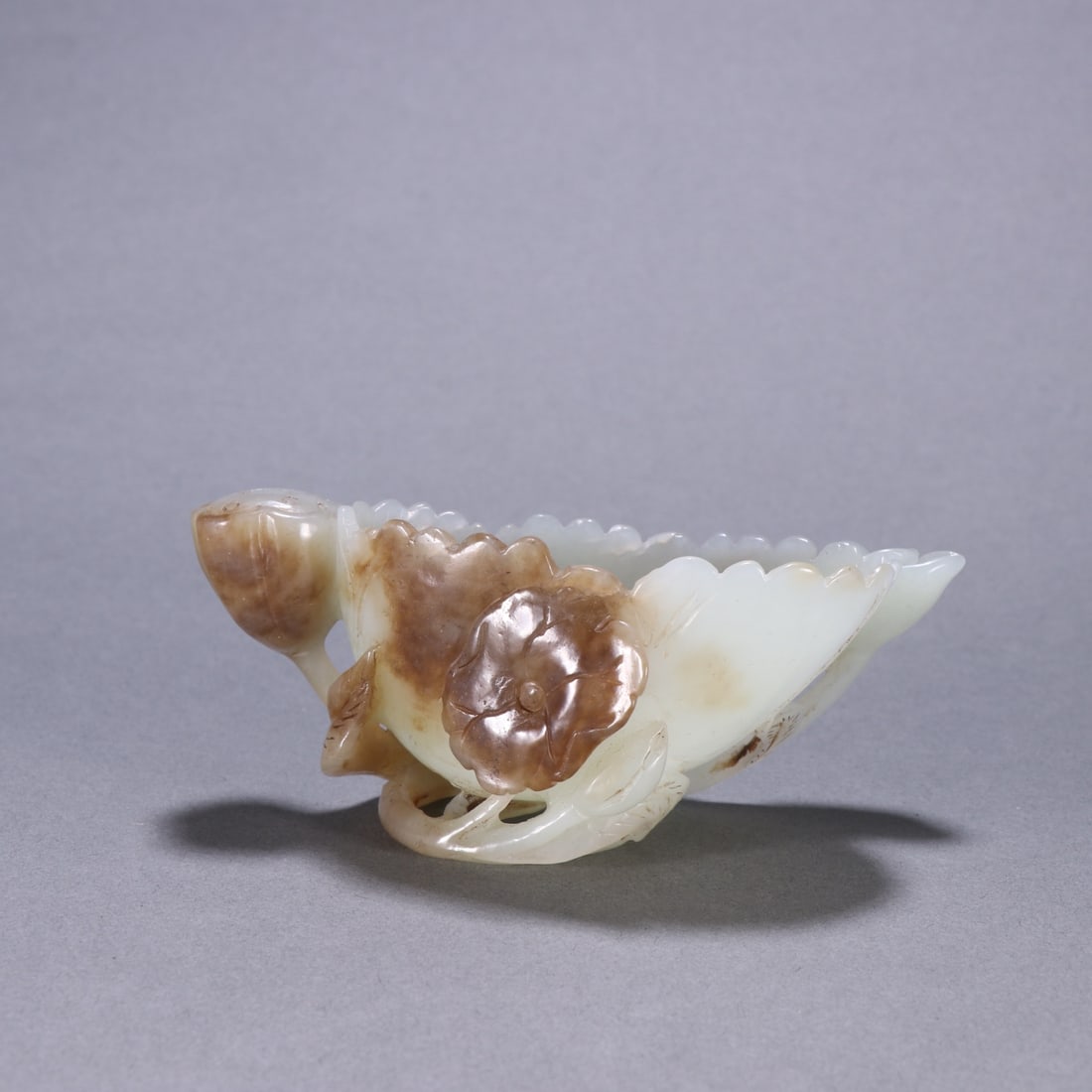 A piece of Hetian jade lotus leaf wash from the Qing Dynasty (1 of 9)