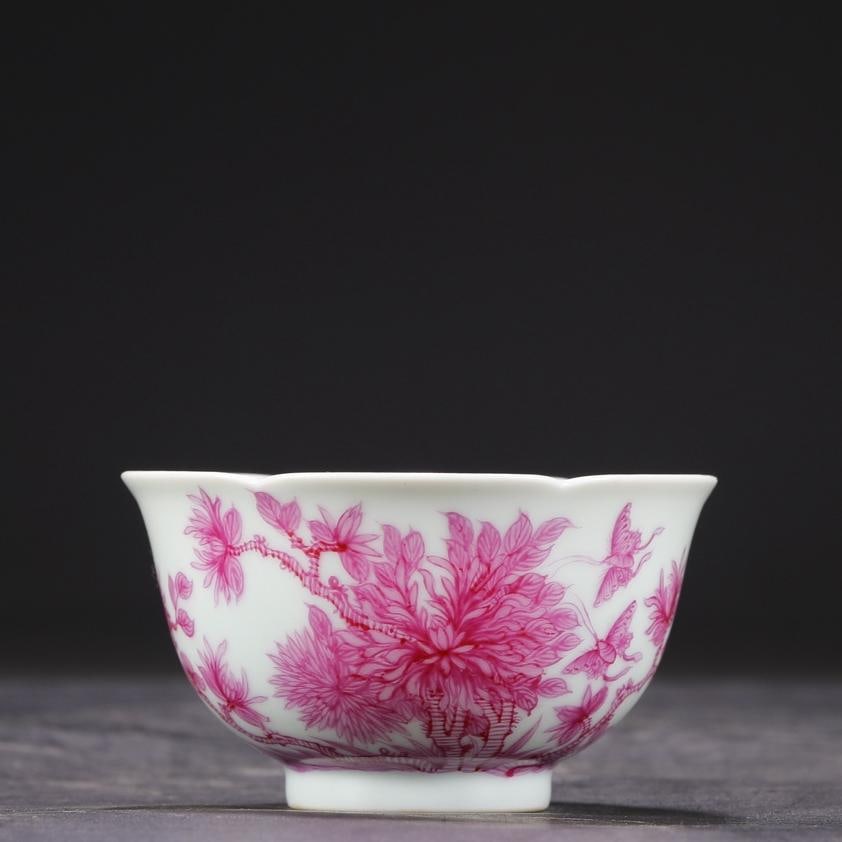 An agate red glazed flower butterfly cup made in the Yongzheng year of the Qing Dynasty (1 of 8)