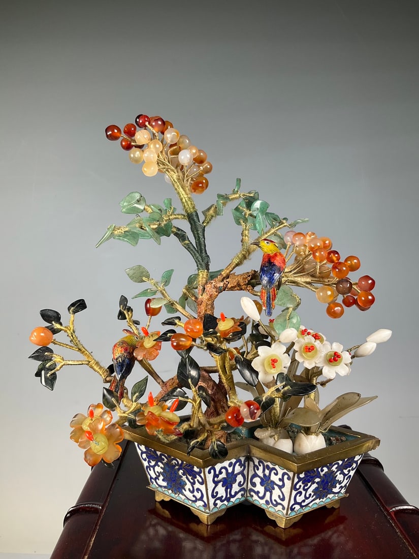 A cloisonn é jade bonsai from the period of foreign exchange creation (1 of 6)