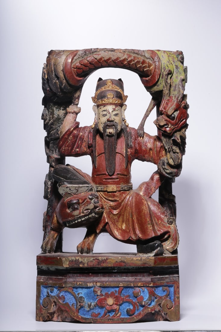 A statue of the Bodhisattva of the Qing Dynasty wood carved and lacquered color: The Qing Dynasty's wood carving lacquer paint Medicine King Bodhisattva statue Size:H:40cmL: 21.5cmW:12.5cmW:3.045kg (The Dimensions Of All Batches Are Manually Measured.If You Need More Detailed Info