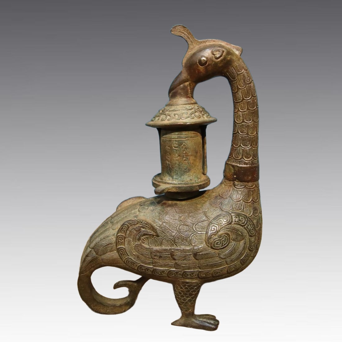 A fine bronze bird lamp inscription: Exquisite bronze bird lamp inscription Size:L:20cmW:9cmH:31cmW:2.1kg (The Dimensions Of All Batches Are Manually Measured.If You Need More Detailed Information, Please Contact Our Customer Service Bef