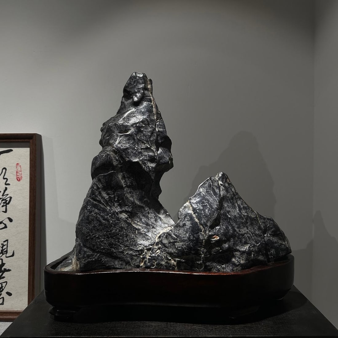 A beautiful Lingbi stone peak: Exquisite Lingbi stone peak Size:H:38cmW:38cm T:21cm (The Dimensions Of All Batches Are Manually Measured.If You Need More Detailed Information, Please Contact Our Customer Service Before Bidding.)