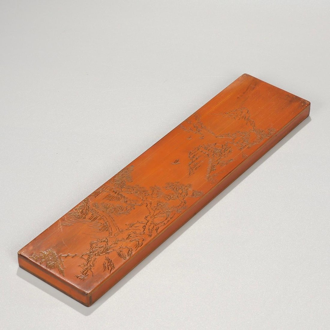 A double-sided bamboo carving of the Qing Dynasty Qian Du style landscape poetry and literary ruler (1 of 9)