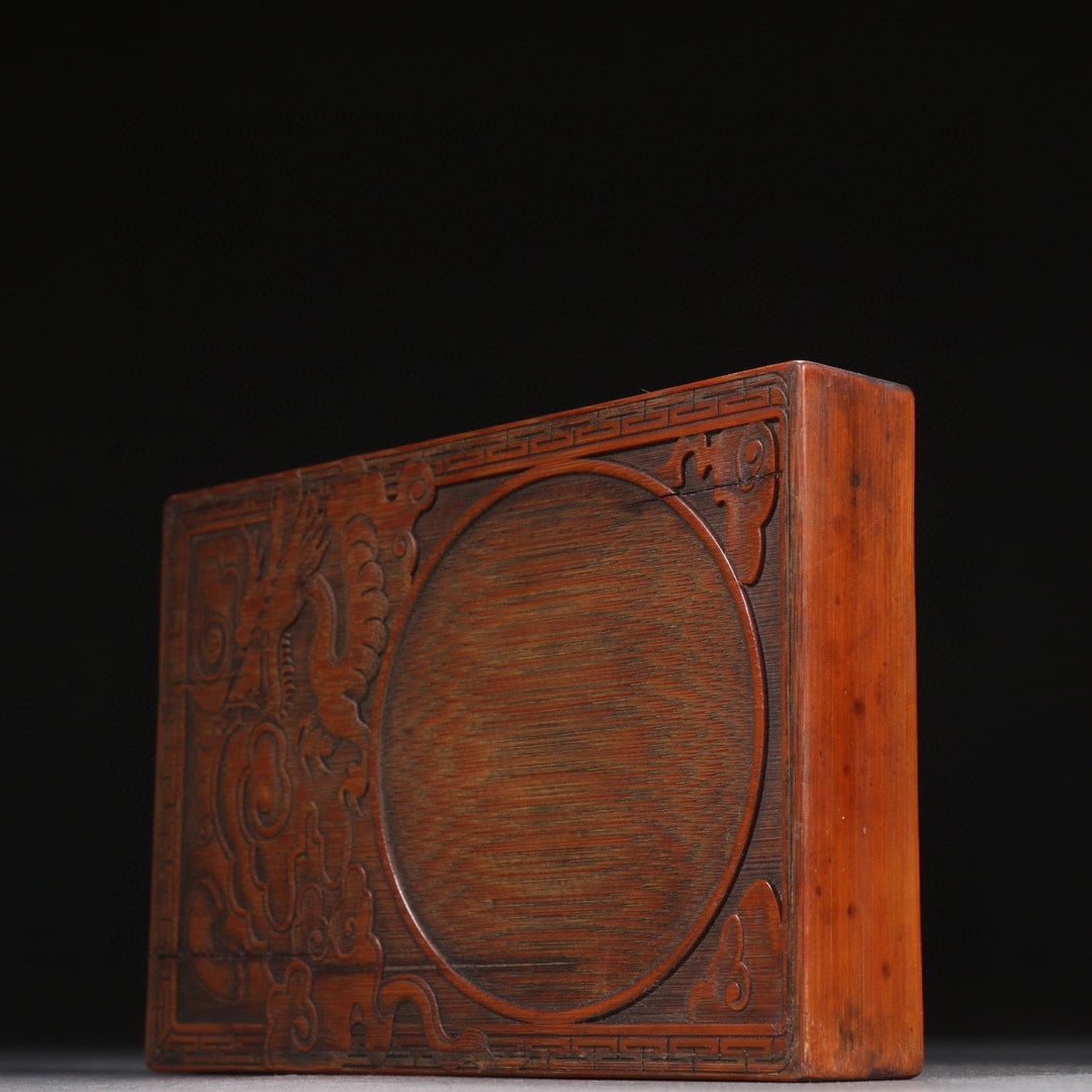 A beautiful bamboo carved cloud dragon pattern inkstone - 9