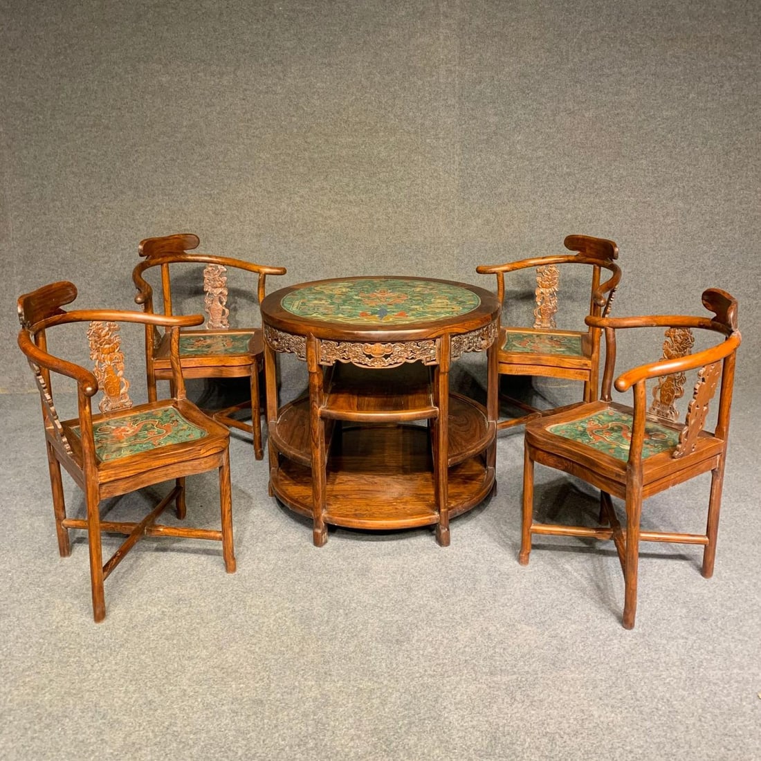 A beautiful five-piece set of Huanghuali leisure tables and chairs (1 of 9)