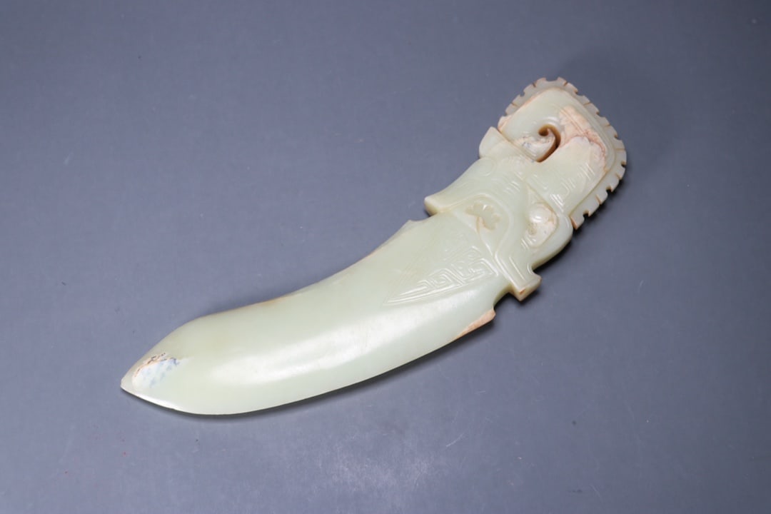 A beautiful Hetian jade gluttonous pattern poetry dagger - 6