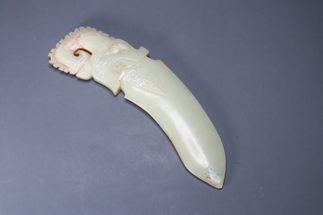 A beautiful Hetian jade gluttonous pattern poetry dagger - 8