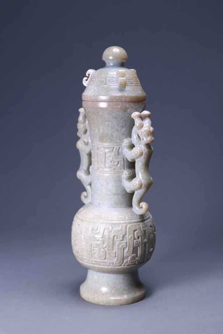 A beautiful ancient jade gluttonous pattern amphora - 5