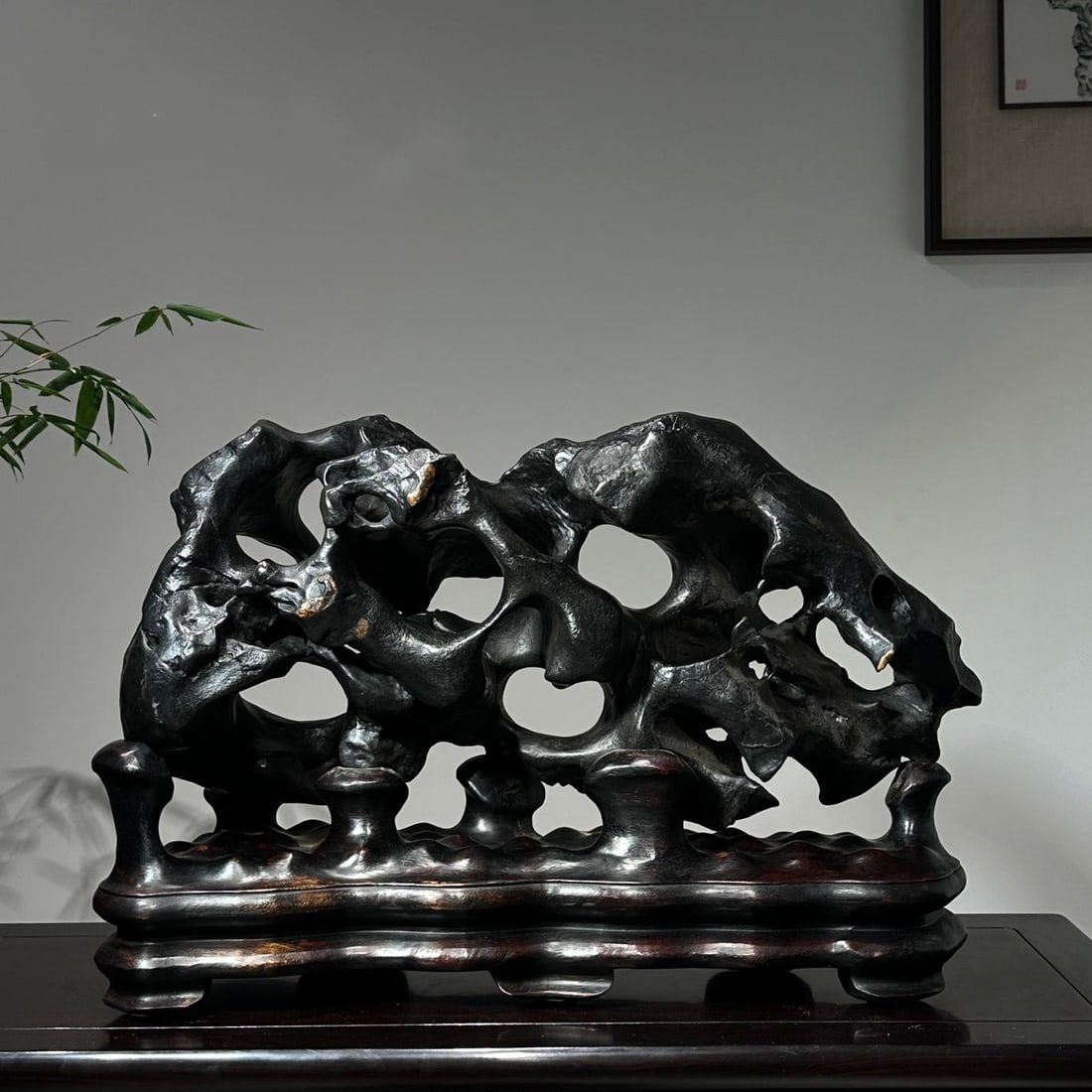 A piece of exquisite Taihu stone: Exquisite Taihu Lake stone Size:L:64cmH:42cm T:23cm (The Dimensions Of All Batches Are Manually Measured.If You Need More Detailed Information, Please Contact Our Customer Service