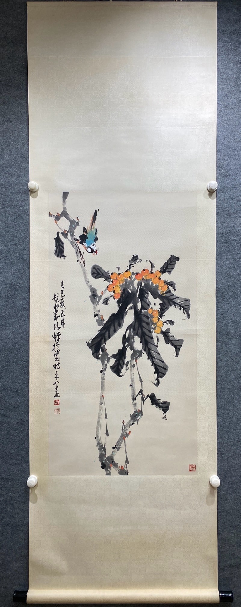 A painting of Zhao Shaoang's flower and bird calligraphy: Zhao Shaoang's flower and bird calligraphy and painting Size:Paintingcore98x51cm (The Dimensions Of All Batches Are Manually Measured.If You Need More Detailed Information, Please