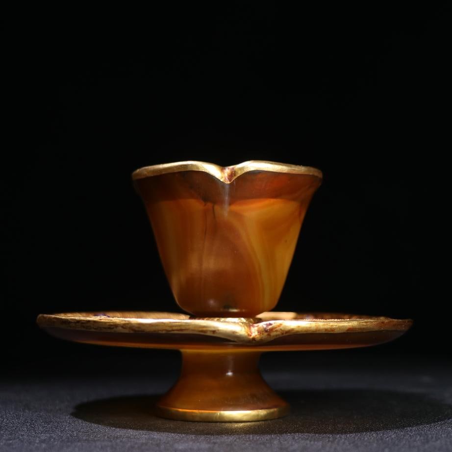 A fine old onyx gilt dragonfly eye inlaid wine vessel (1 of 6)