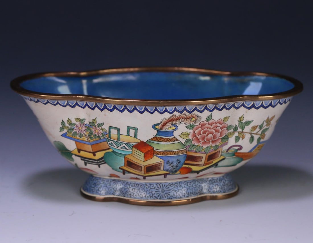 A beautiful copper tire painting enamel Bogu pattern begonia wash (1 of 9)