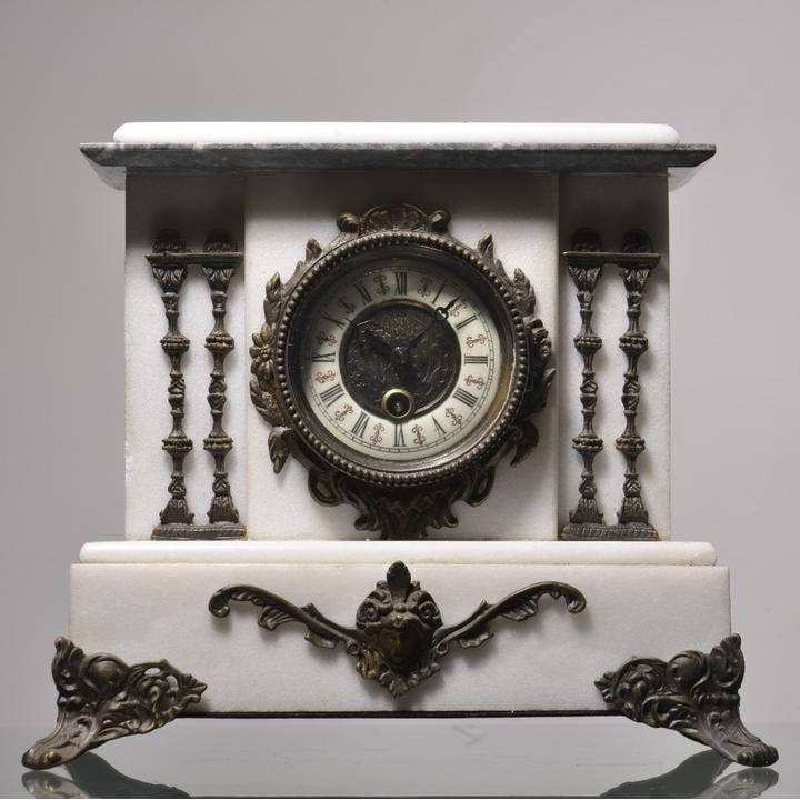 A 19th-century French bronze Carrara marble table clock (1 of 9)