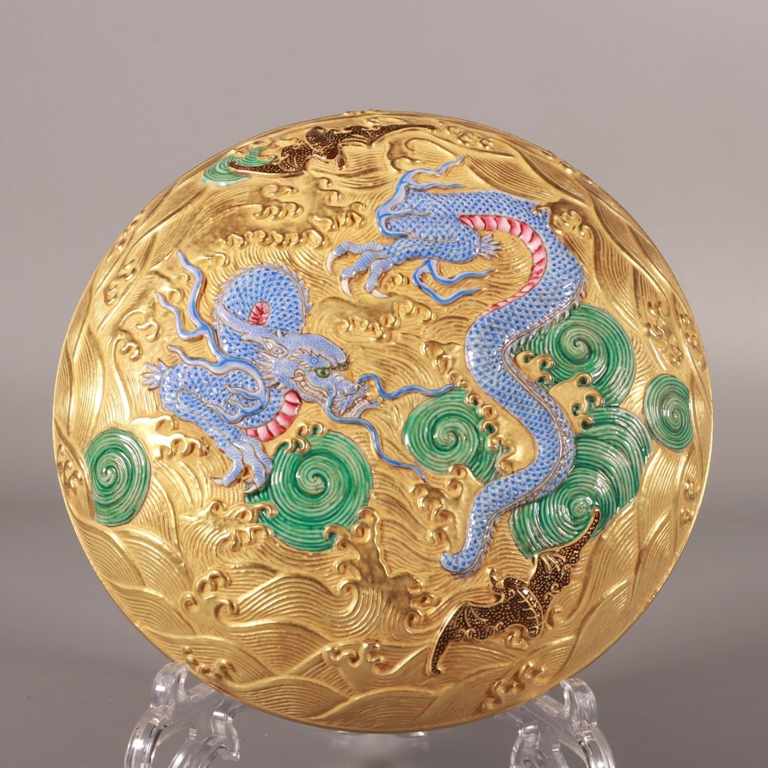 An Exquisite Enamel Seawater Pattern Dragon Pattern Box - 5