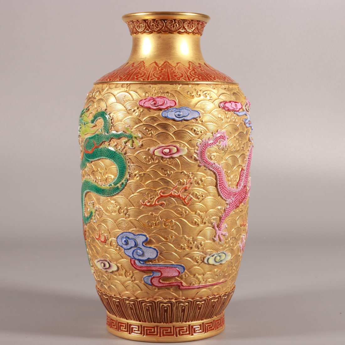 An Exquisite Enamel Dragon Pattern Seawater Pattern Vase - 6