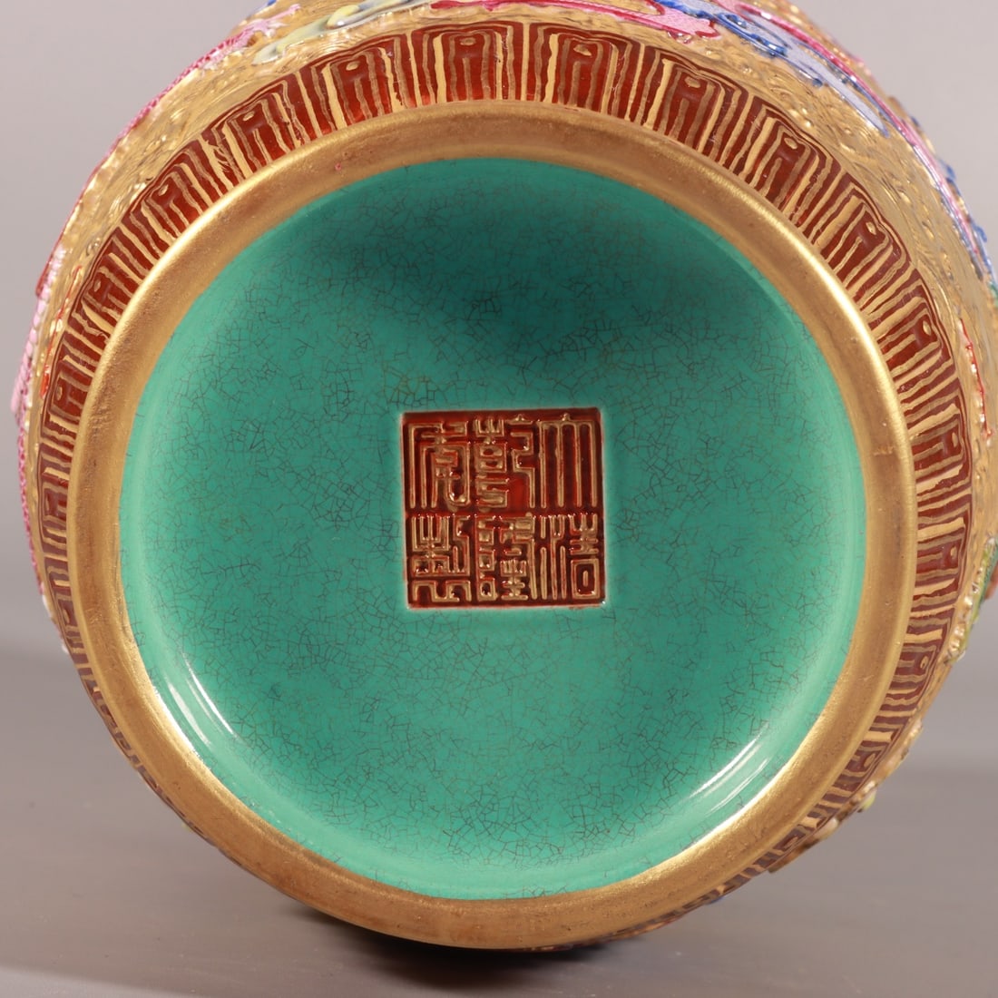 An Exquisite Enamel Dragon Pattern Seawater Pattern Vase - 8