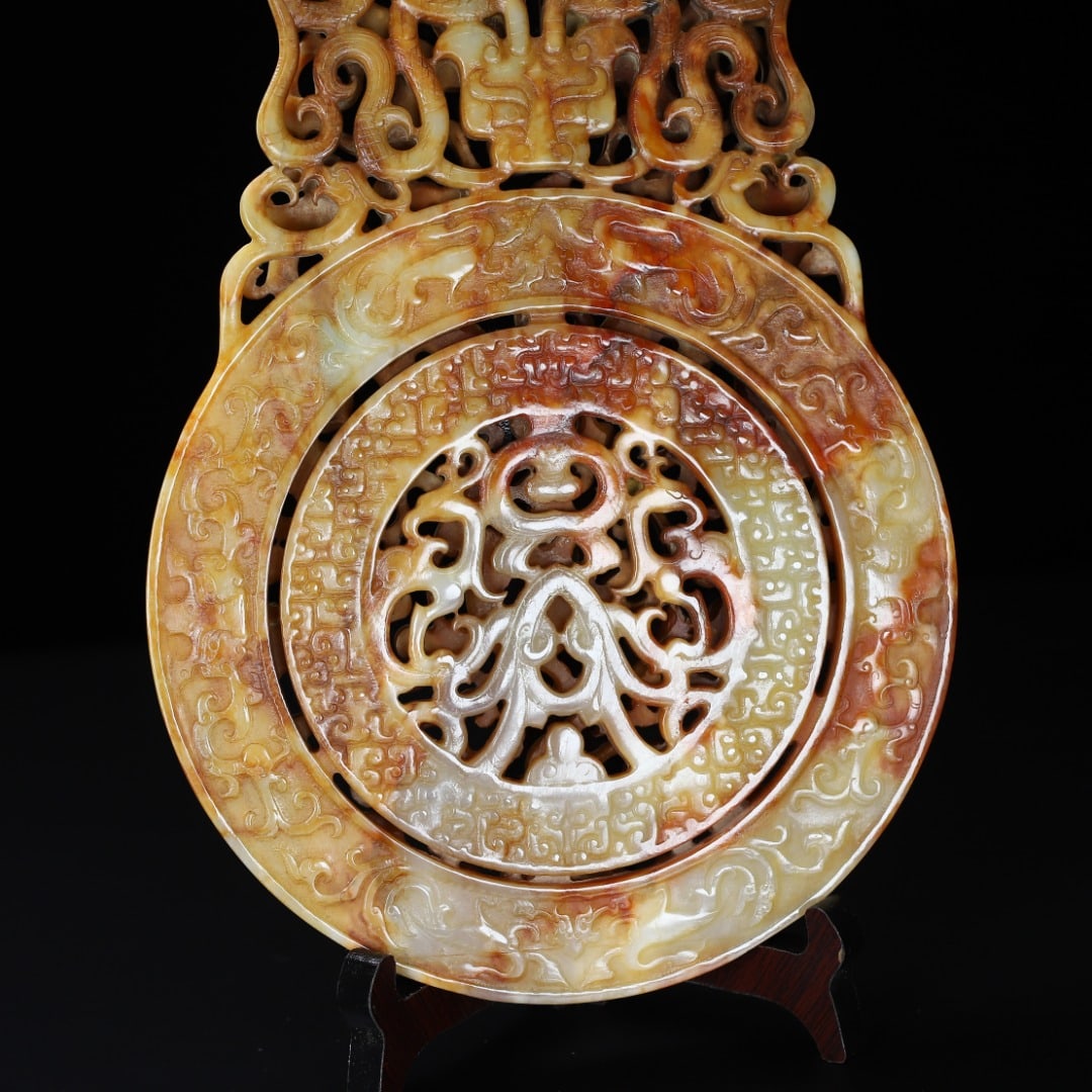 An Exquisite White Jade Chi-Dragon Pattern Beast-Face Pattern Ornament - 7