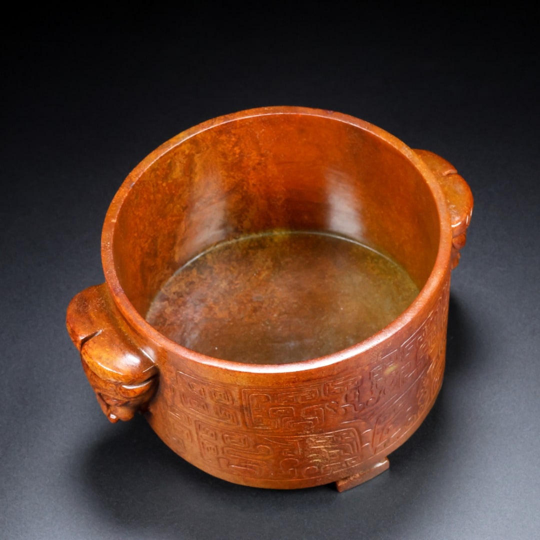 An Exquisite White Jade Beast-Face Pattern Double-Ears Jar - 11