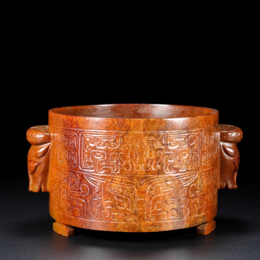 An Exquisite White Jade Beast-Face Pattern Double-Ears Jar - 2