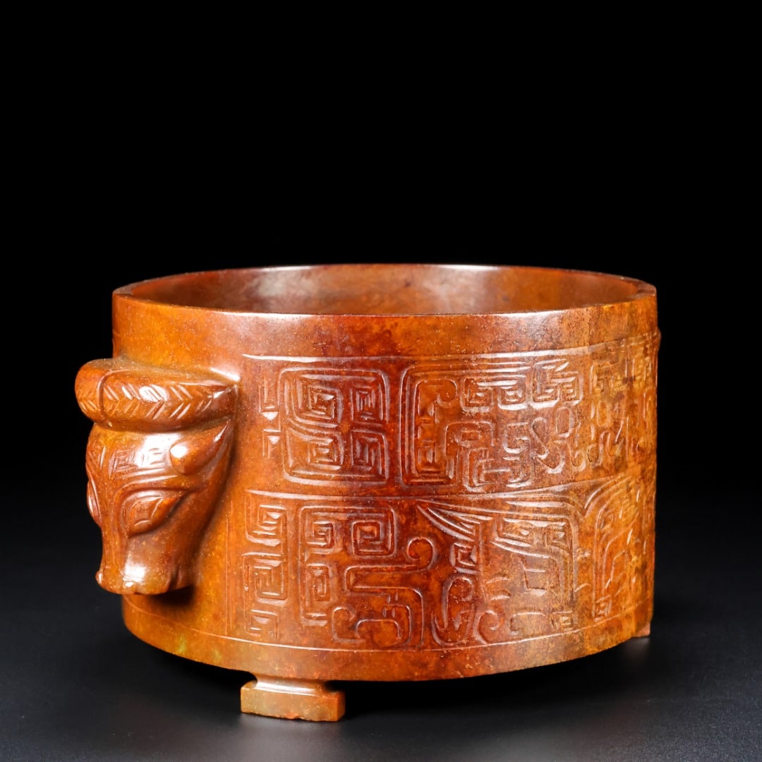 An Exquisite White Jade Beast-Face Pattern Double-Ears Jar - 4