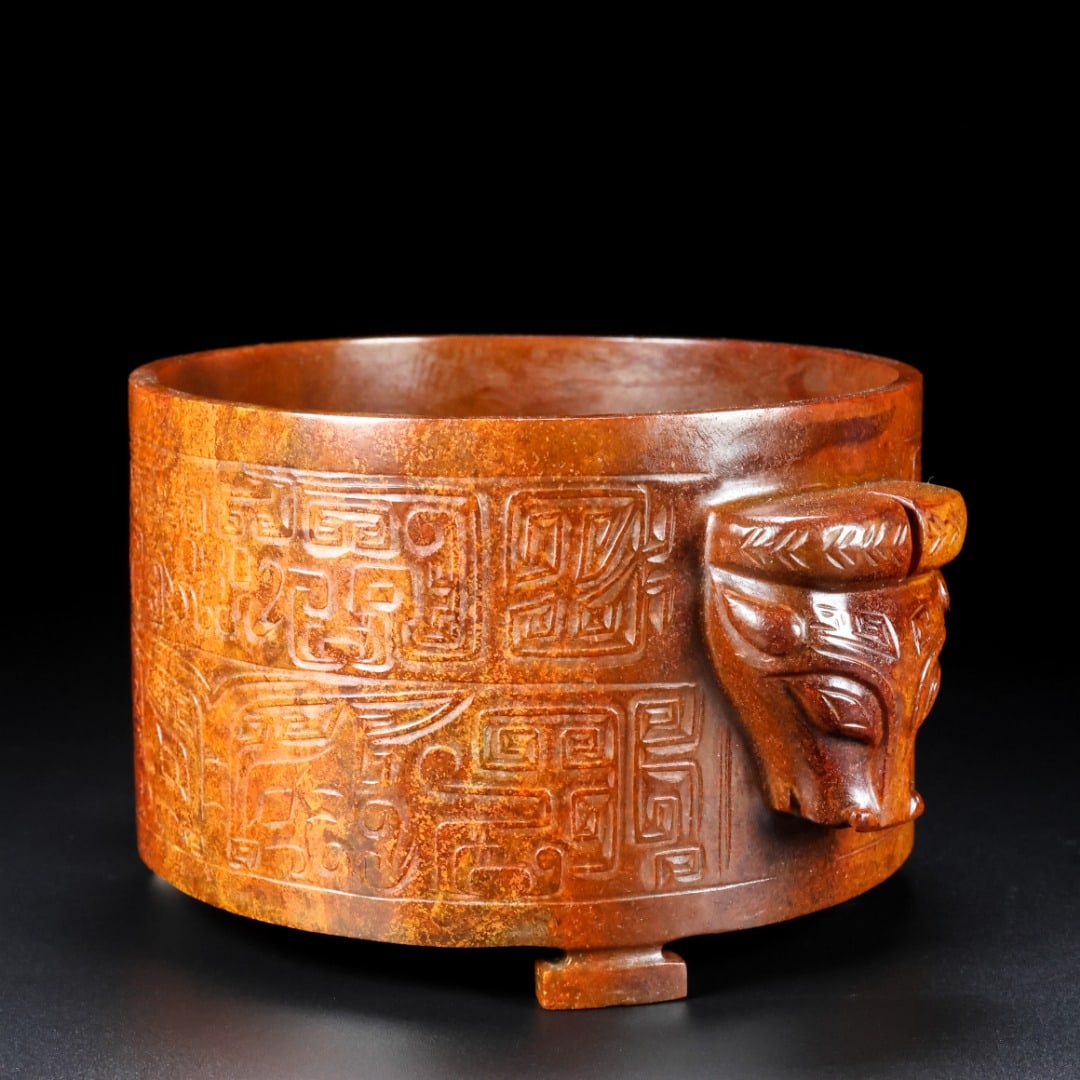 An Exquisite White Jade Beast-Face Pattern Double-Ears Jar - 5