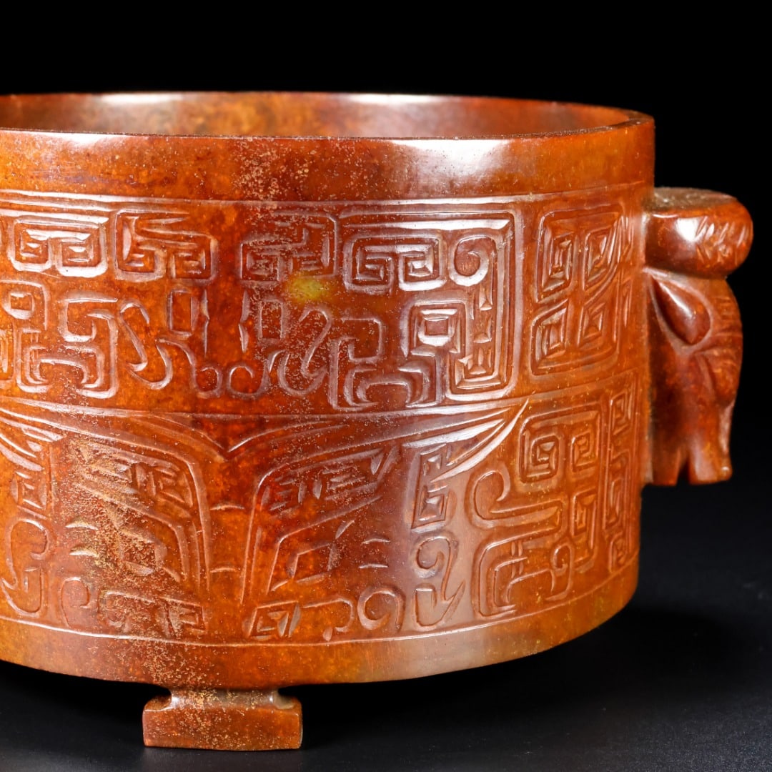 An Exquisite White Jade Beast-Face Pattern Double-Ears Jar - 8