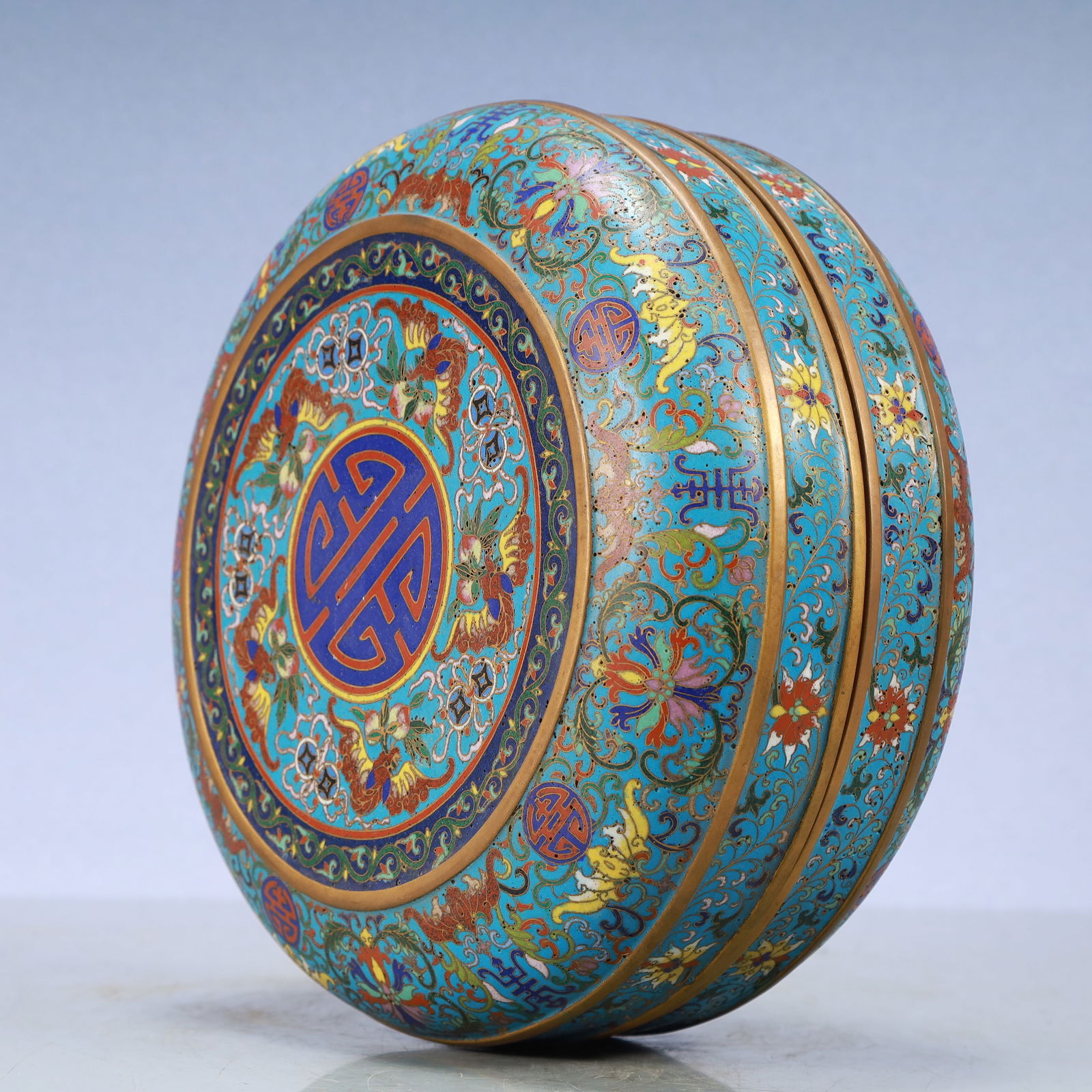 A Exquisite Cloisonne Lotus Pattern Bats and Peach Pattern Box - 7