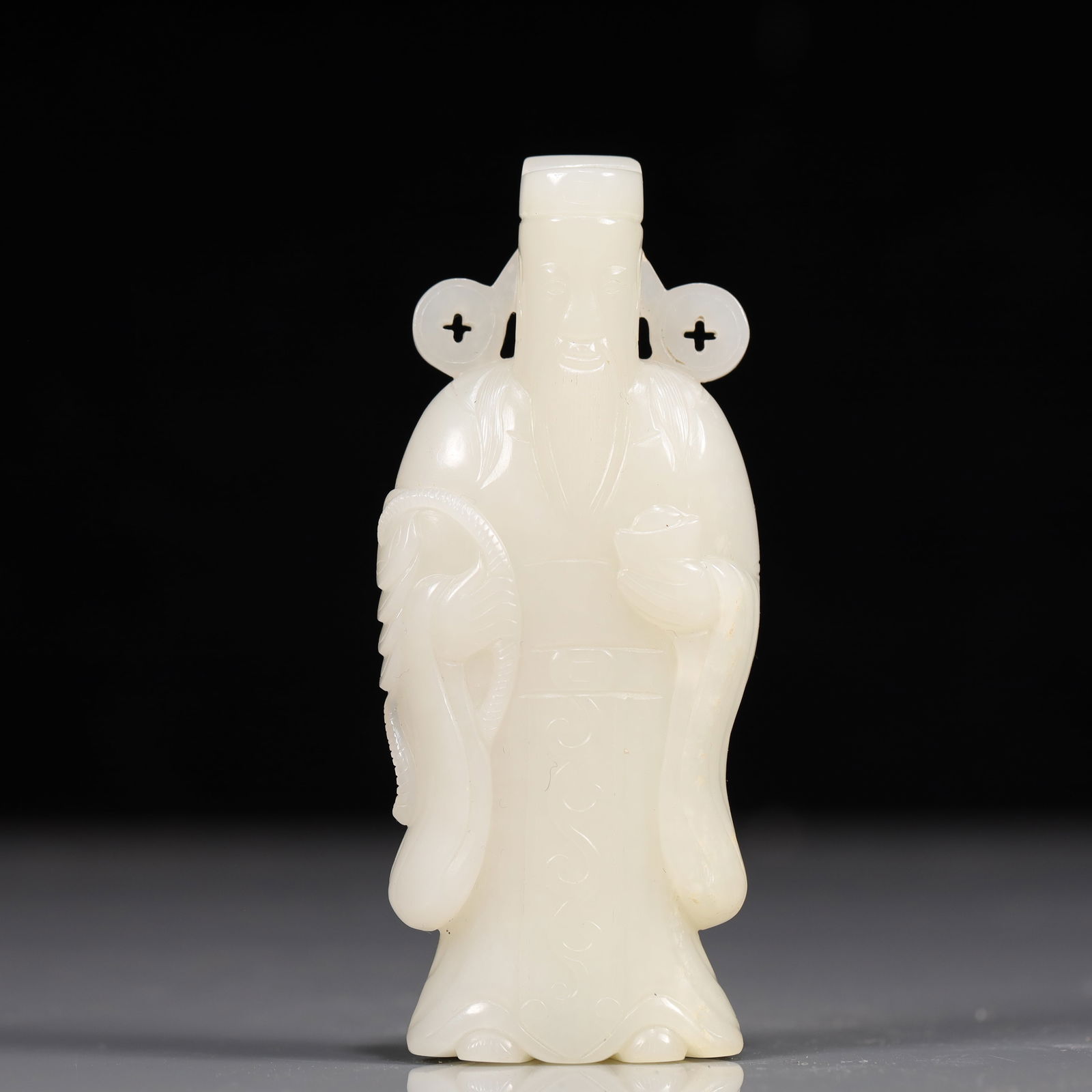 A Exquisite White Jade Statue of Mammon: A Exquisite White Jade Statue of Mammon Qing Dynasty, China Size:4cmx1.5cmx9.5cm Weight:100g (The Dimensions Of All Batches Are Manually Measured.If You Need More Detailed Information, Please