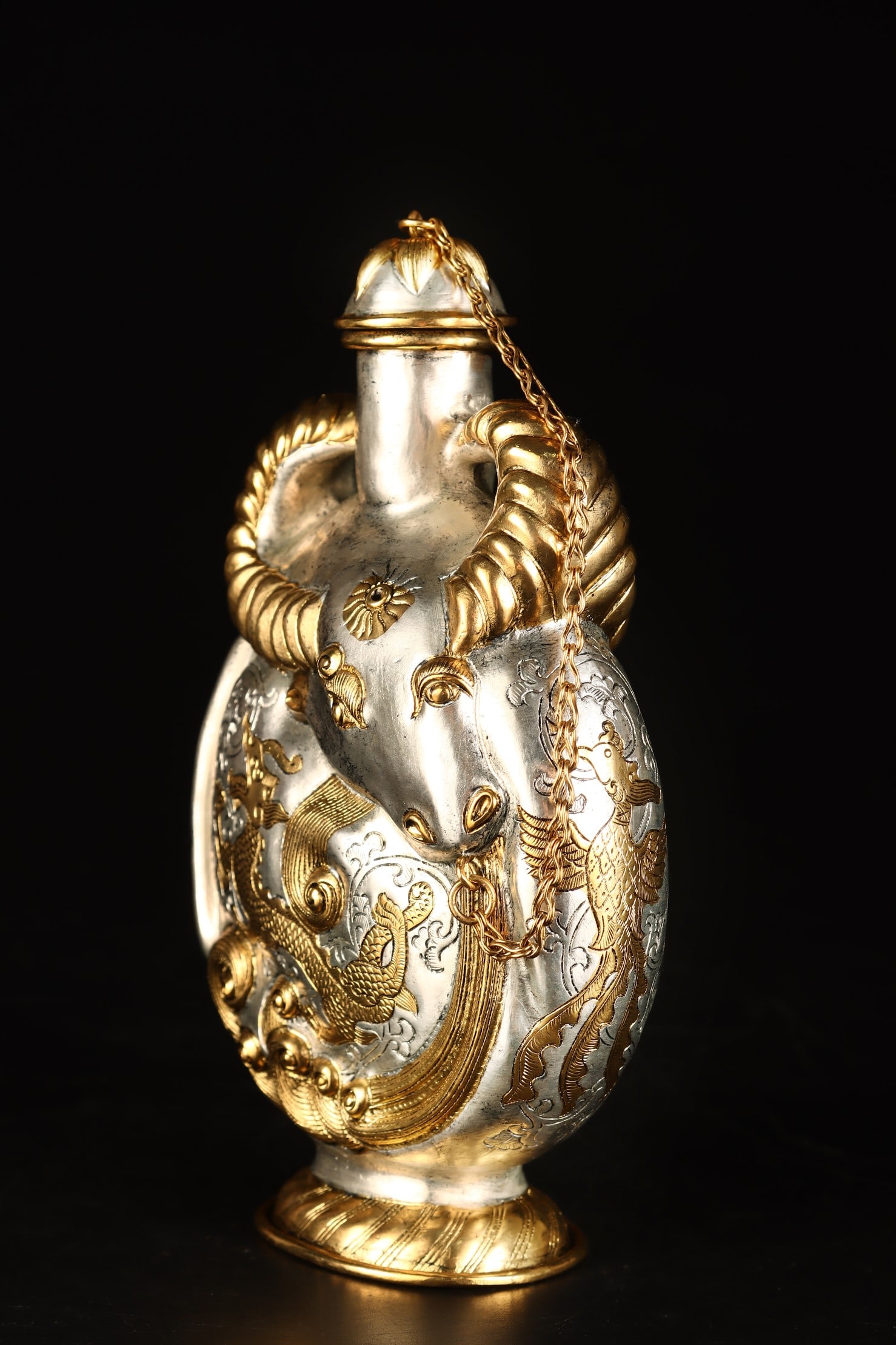 An Exquisite Gilt Silver Dragon Pattern Double-Ears Vase - 2