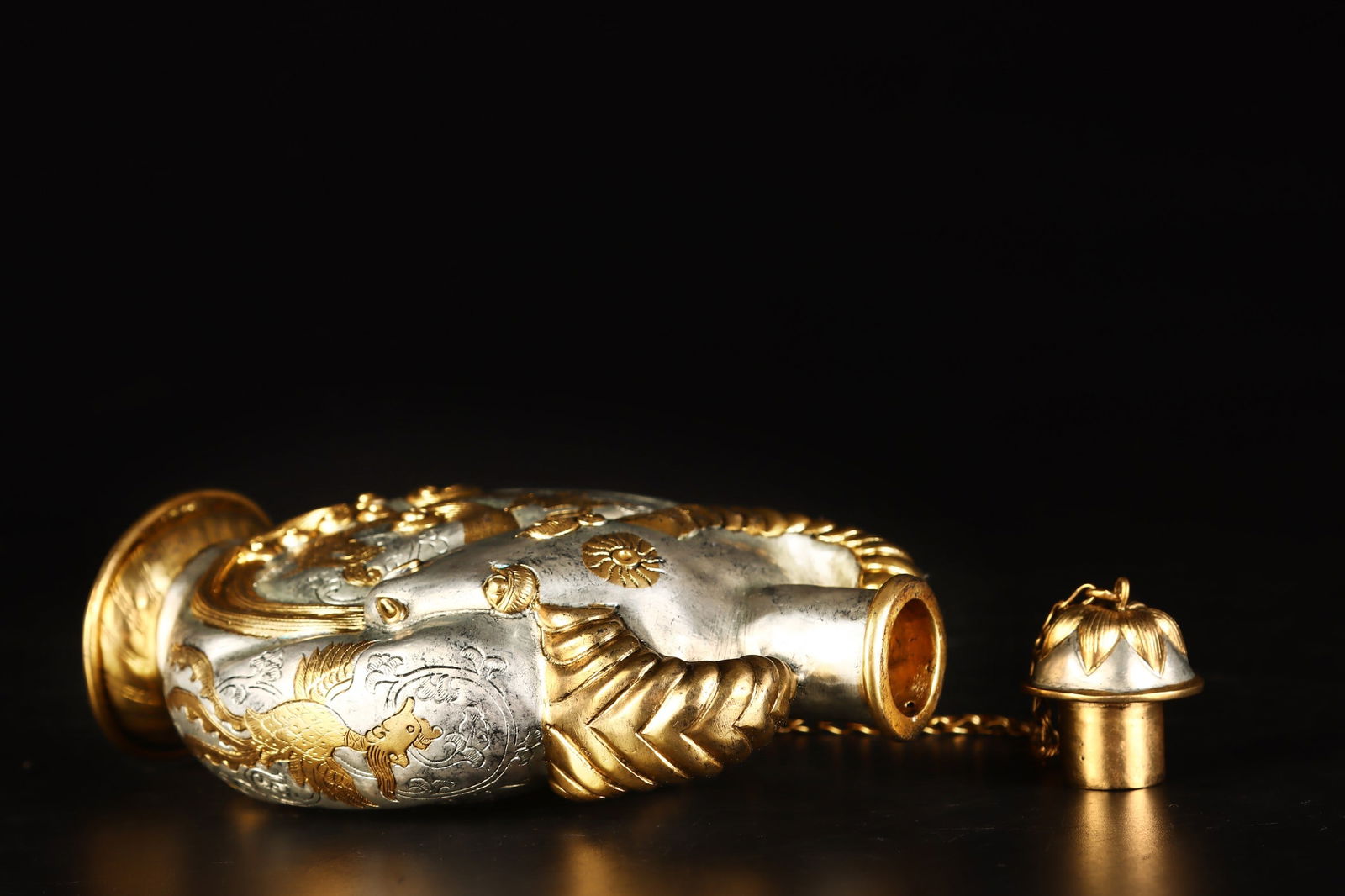 An Exquisite Gilt Silver Dragon Pattern Double-Ears Vase - 6