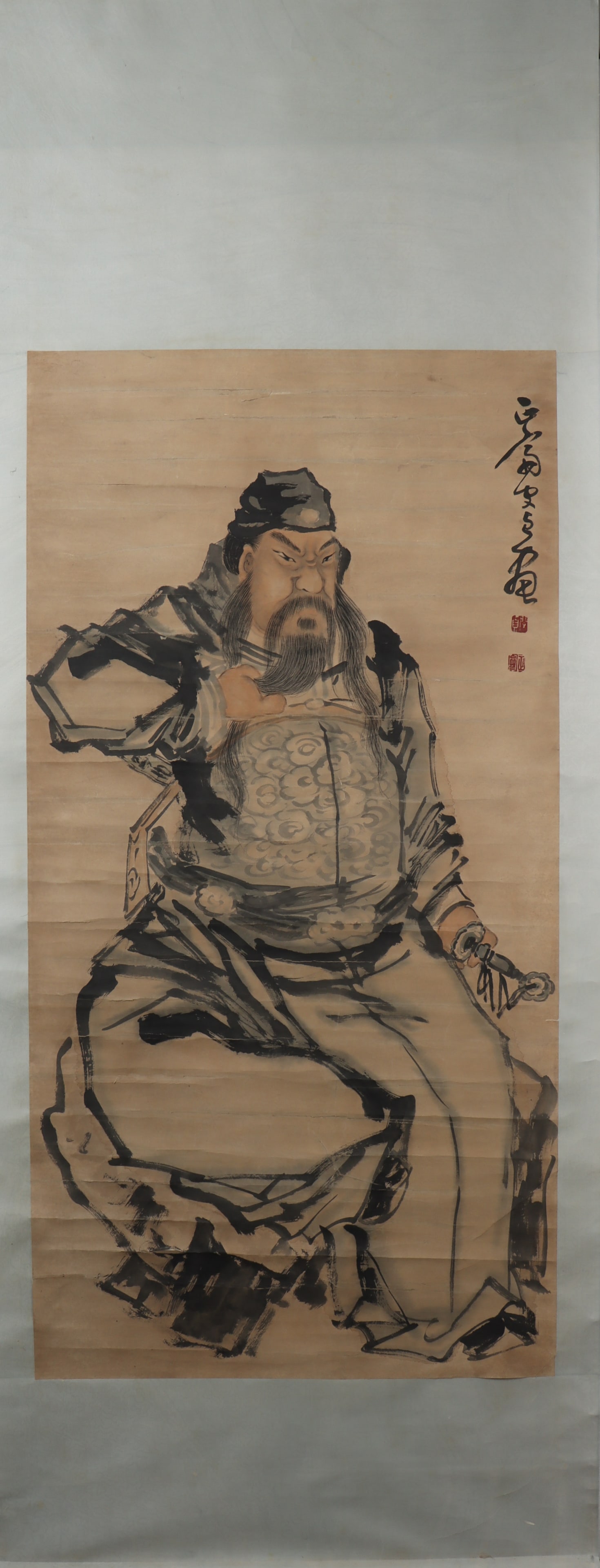 A Chinese Vertical Scroll Ink Painting of Figure on Paper: A Chinese Vertical Scroll Ink Painting of Figure on Paper Min zhen Size:133cmx68cm (The Dimensions Of All Batches Are Manually Measured.If You Need More Detailed Information, Please Contact Our