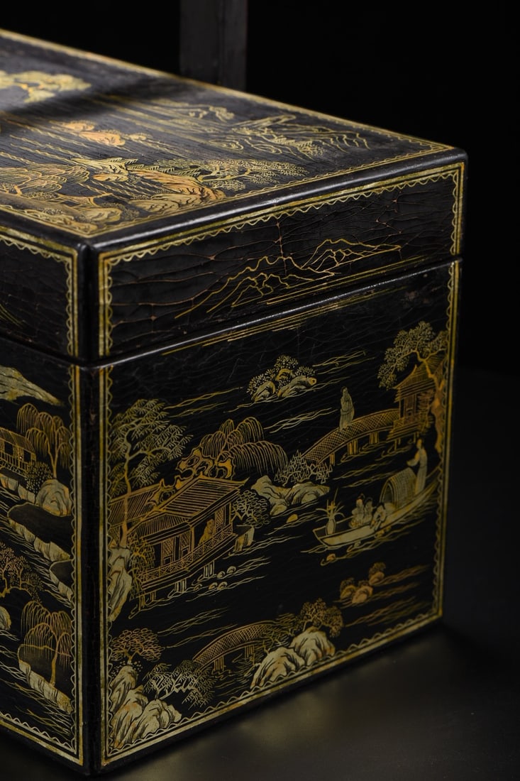 An Exquisite Black Lacquer Painted Gold Landscape Pattern Box - 3
