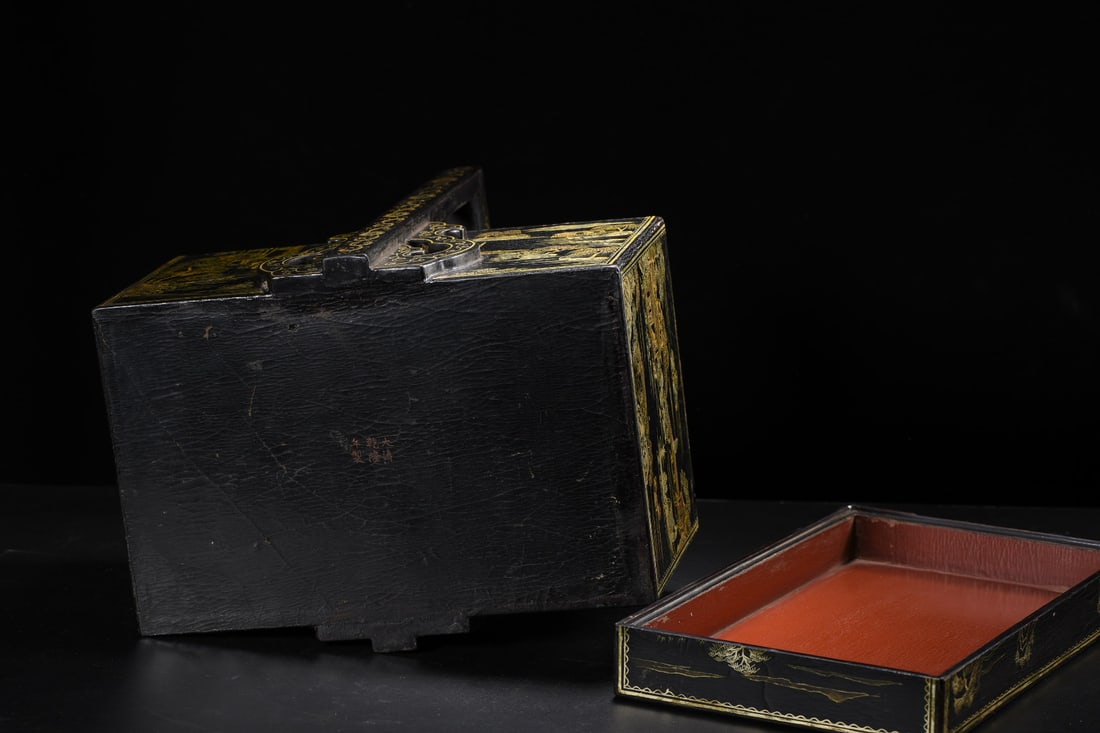 An Exquisite Black Lacquer Painted Gold Landscape Pattern Box - 9
