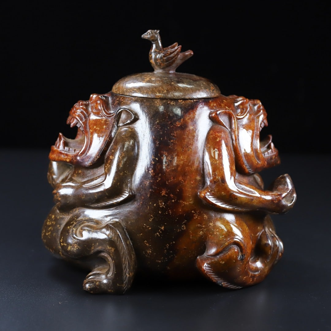 An Exquisite White Jade Bear Pattern Censer - 5