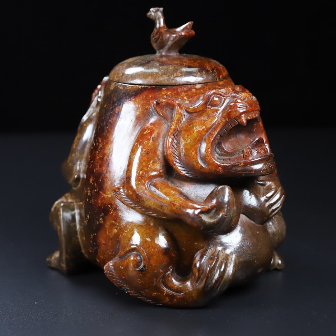 An Exquisite White Jade Bear Pattern Censer - 6