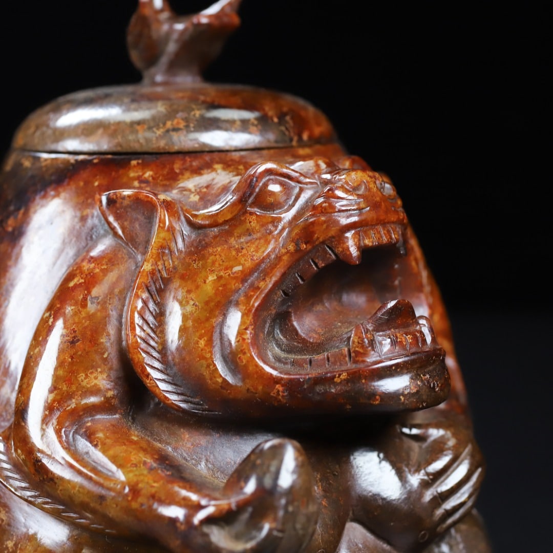 An Exquisite White Jade Bear Pattern Censer - 7