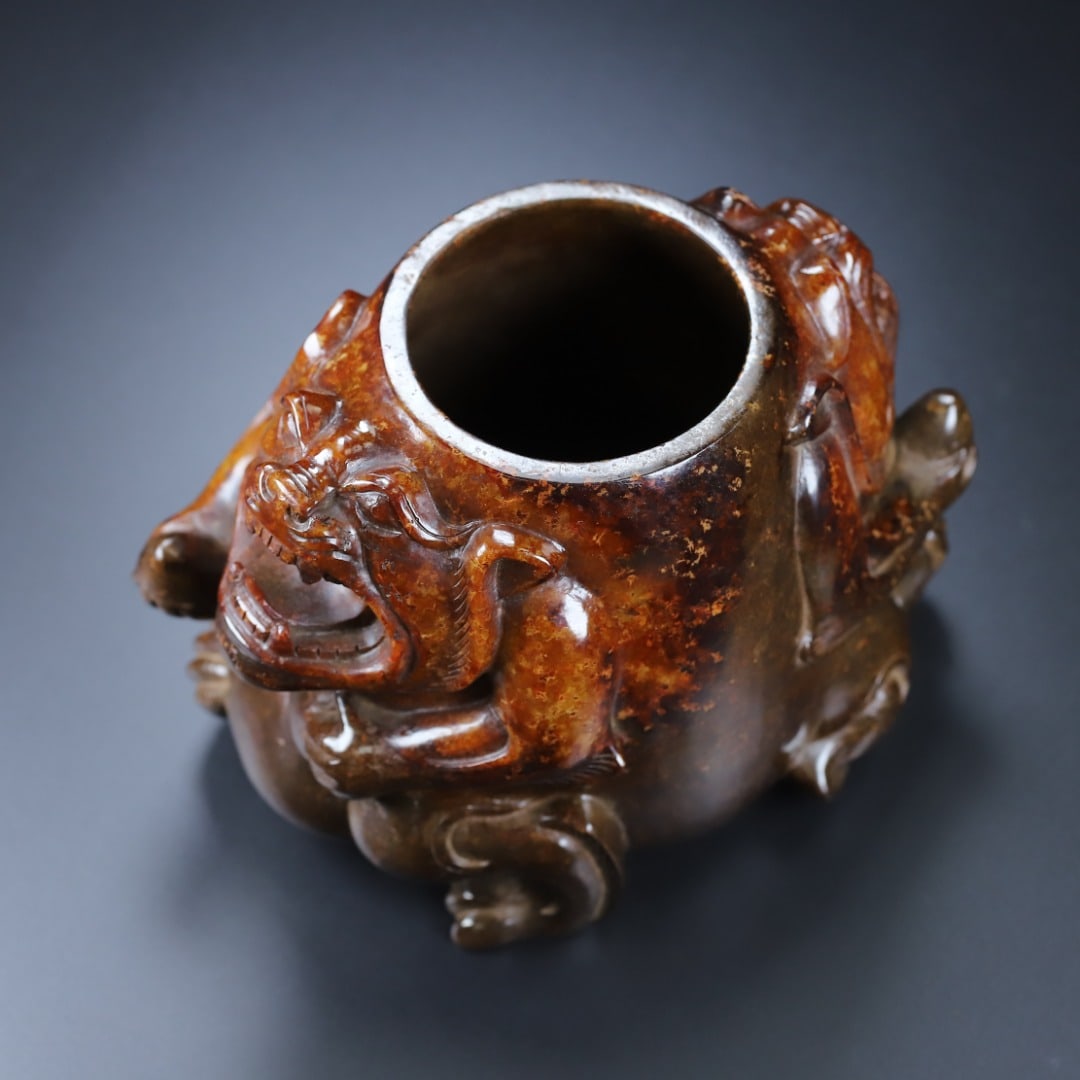 An Exquisite White Jade Bear Pattern Censer - 9