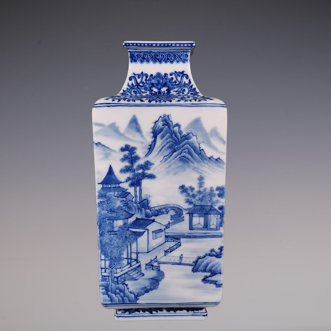 An Exquisite Blue and White Lotus Pattern Landscape and Figure Pattern Vase: An Exquisite Blue and White Lotus Pattern Landscape and Figure Pattern Vase Qing Dynasty, China Qianlong Six-character Mark Size:32cmx14.5cm (The Dimensions Of All Batches Are Manually Measured.If