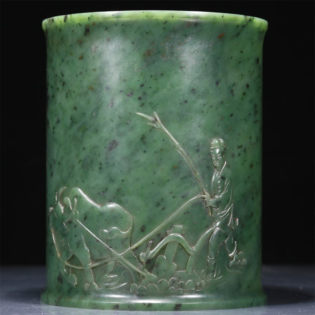 An Exquisite Jasper 'Herding' Brush Pot With Poem Inscriptions (1 of 8)
