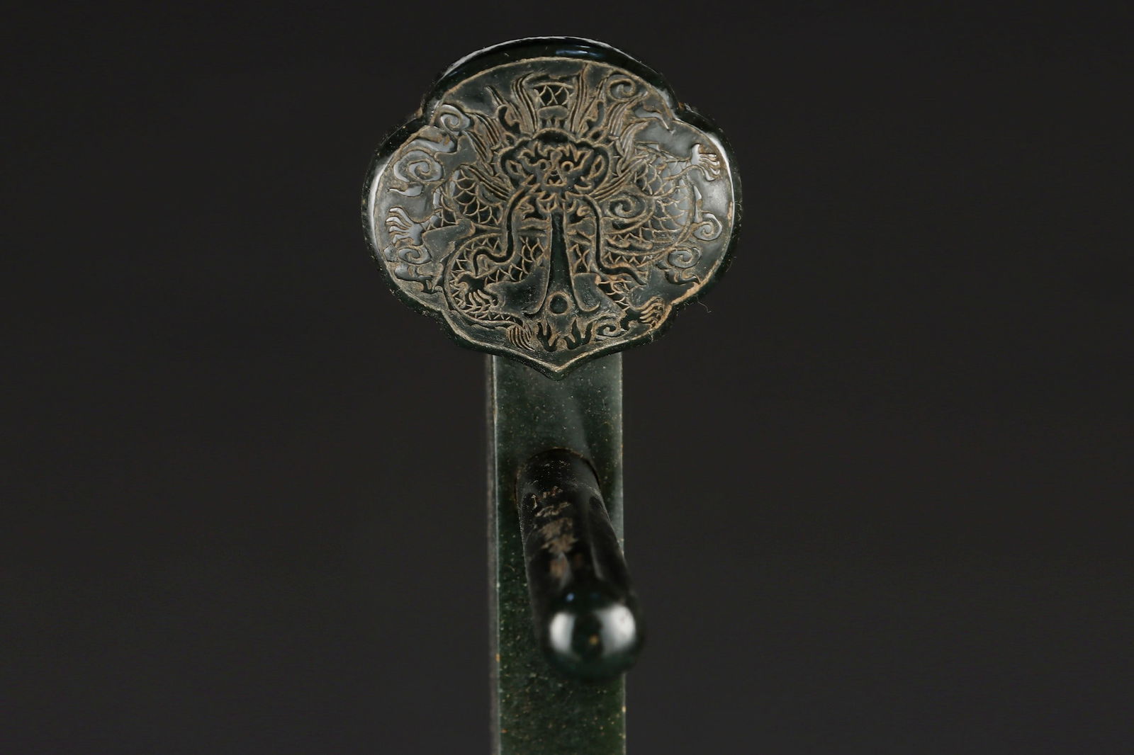 An Exquisite Jasper Dragon Pattern Figure Pattern with poem Ornament - 4