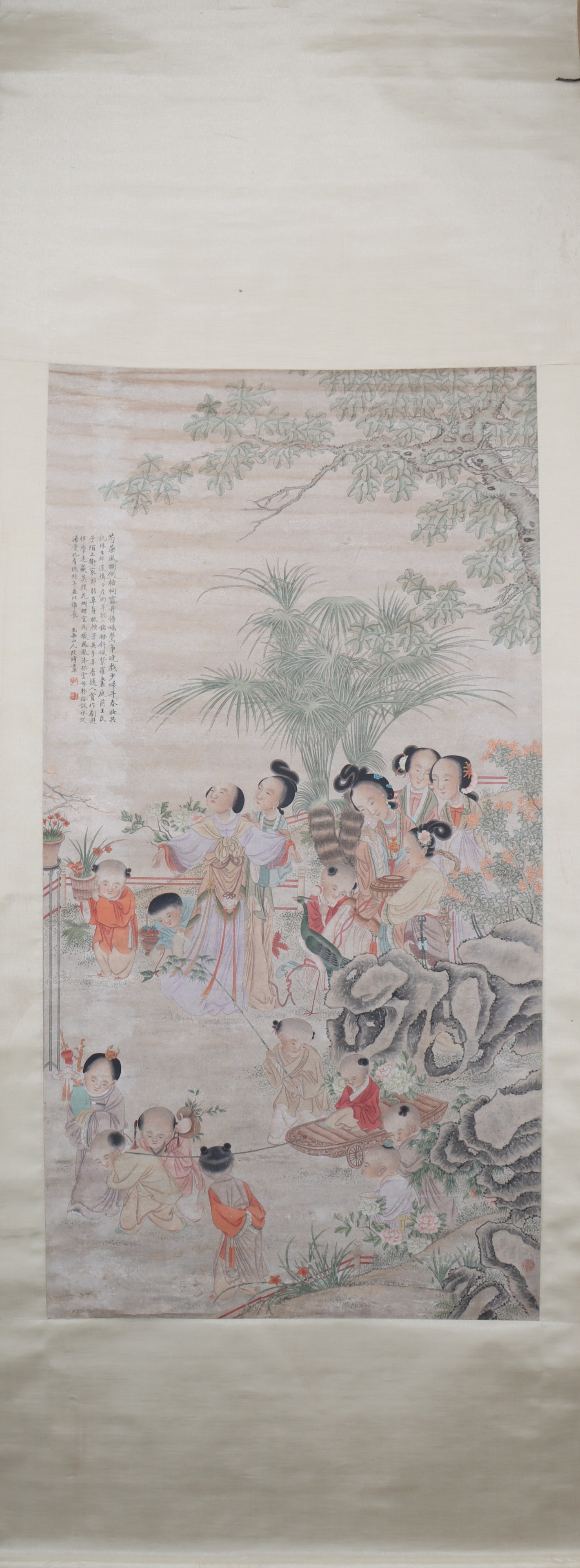 A Chinese Vertical Scroll Ink Painting of Character and Story on Paper: A Chinese Vertical Scroll Ink Painting of Character and Story on Paper Gai qi Size:124cmx64cm (The Dimensions Of All Batches Are Manually Measured.If You Need More Detailed Information, Please