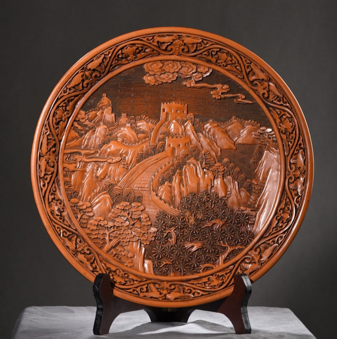 An Exquisite Carved Red Lacquer Landscape Pattern with poem Plate (1 of 9)