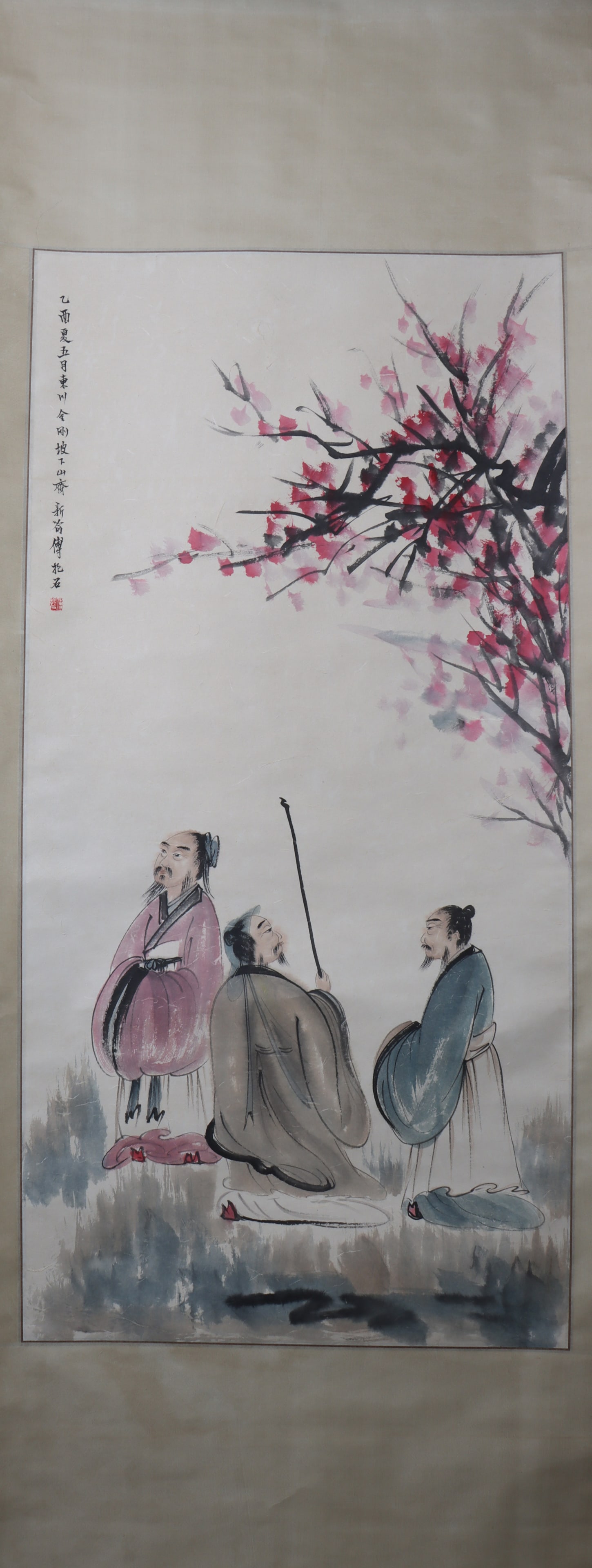 A Chinese Vertical Scroll Ink Painting of Character and Story on Paper: A Chinese Vertical Scroll Ink Painting of Character and Story on Paper Fu baoshi Size:140cmx48cm (The Dimensions Of All Batches Are Manually Measured.If You Need More Detailed Information, Please