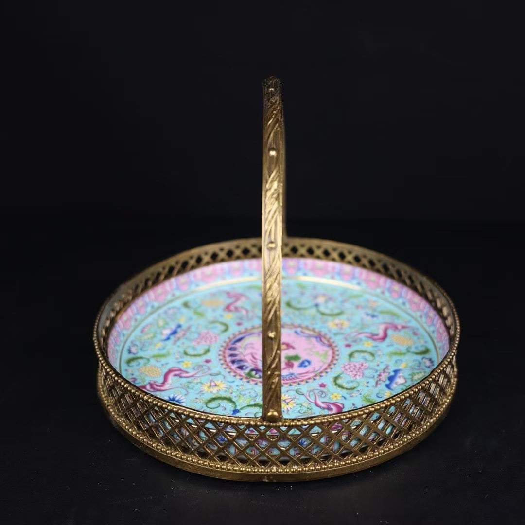 An Exquisite Famille-Rose Inlaid Bronze Lotus Pattern Phoenix Pattern Plate (1 of 9)