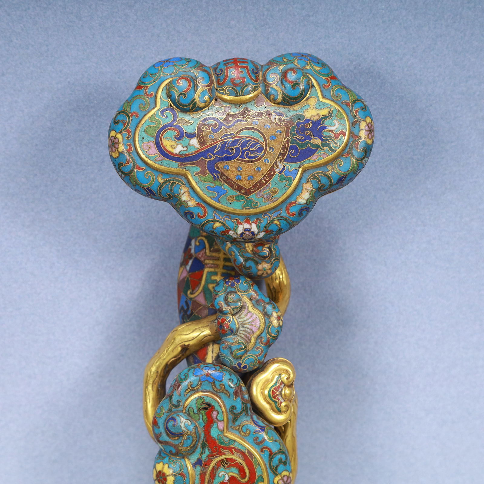 A Exquisite Cloisonne Bats and Peach Pattern Dragon Pattern Ruyi - 2