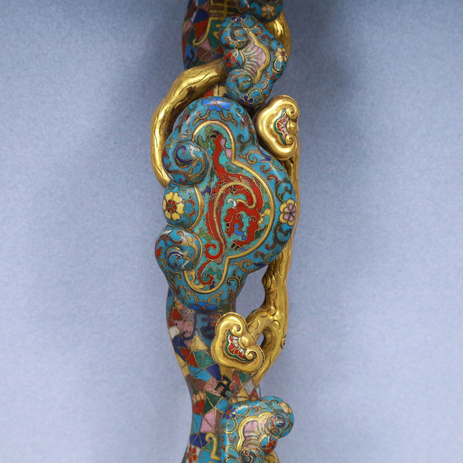 A Exquisite Cloisonne Bats and Peach Pattern Dragon Pattern Ruyi - 3