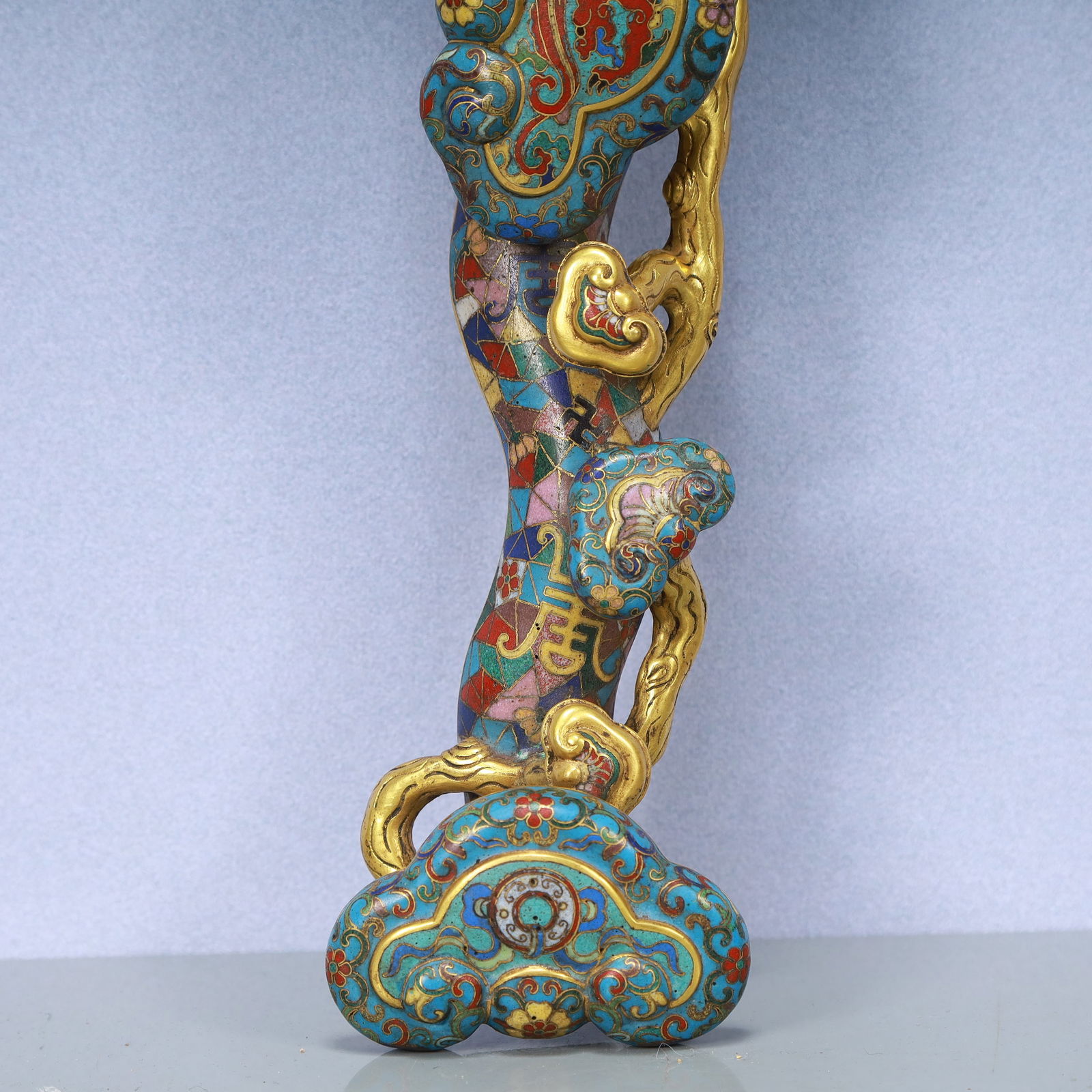 A Exquisite Cloisonne Bats and Peach Pattern Dragon Pattern Ruyi - 4