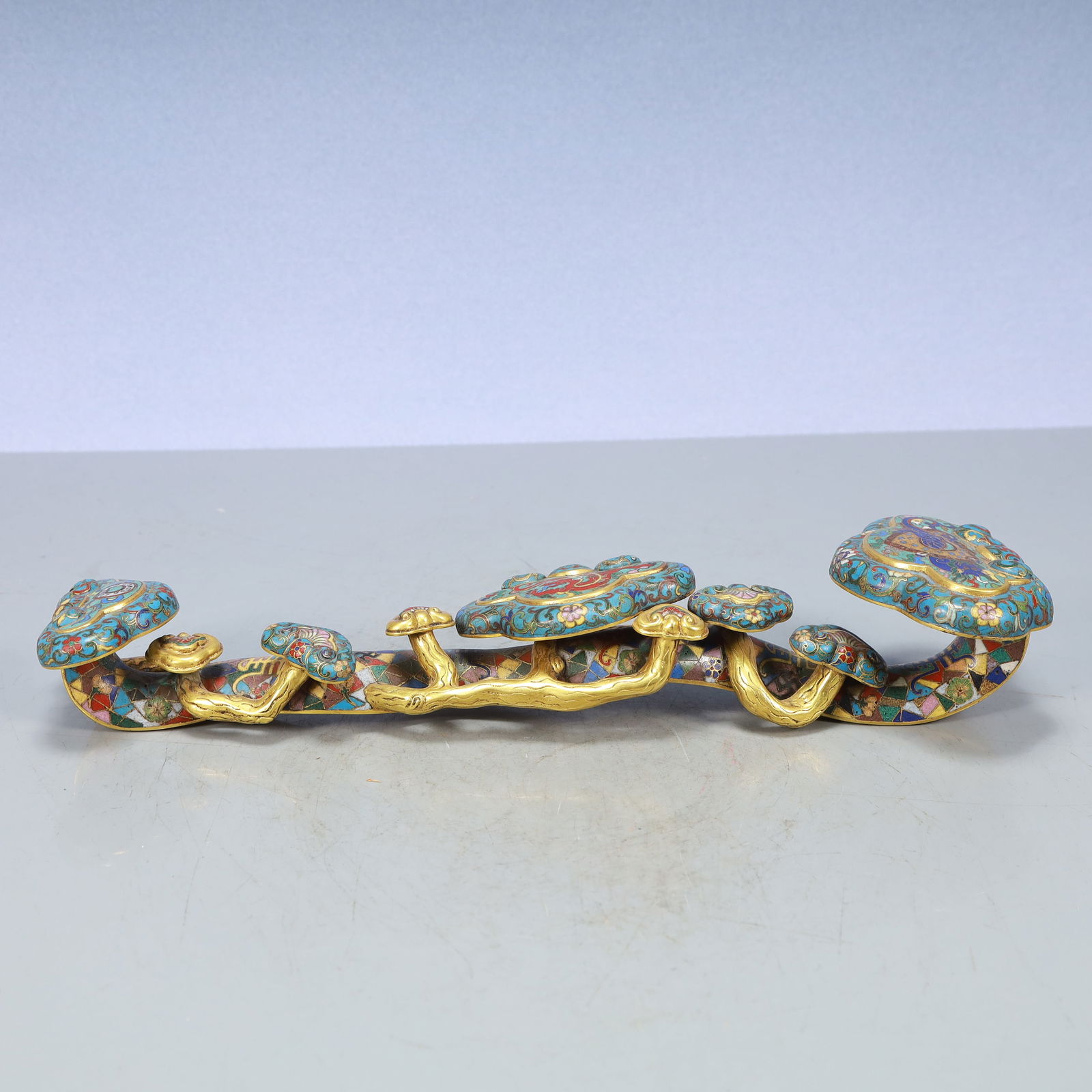 A Exquisite Cloisonne Bats and Peach Pattern Dragon Pattern Ruyi - 9