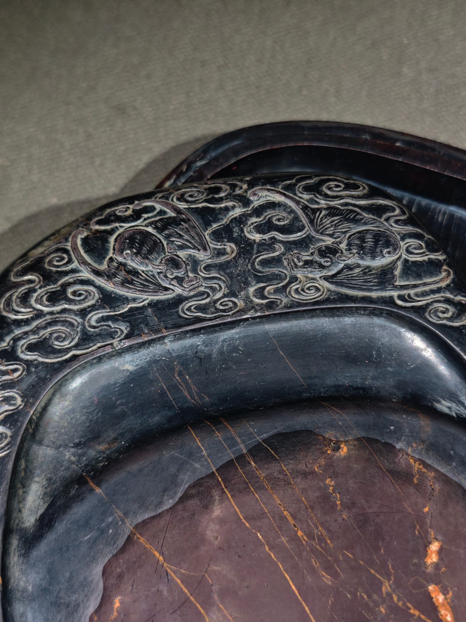 An Exquisite Auspicious Cloud Pattern Bats Pattern with poem Inkstone - 4