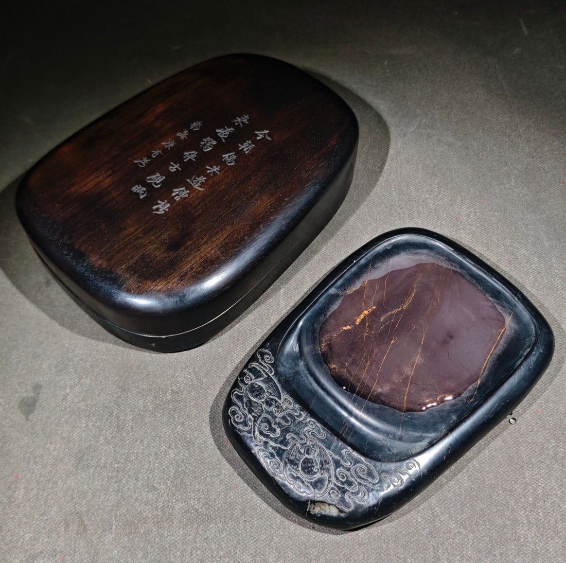 An Exquisite Auspicious Cloud Pattern Bats Pattern with poem Inkstone - 5